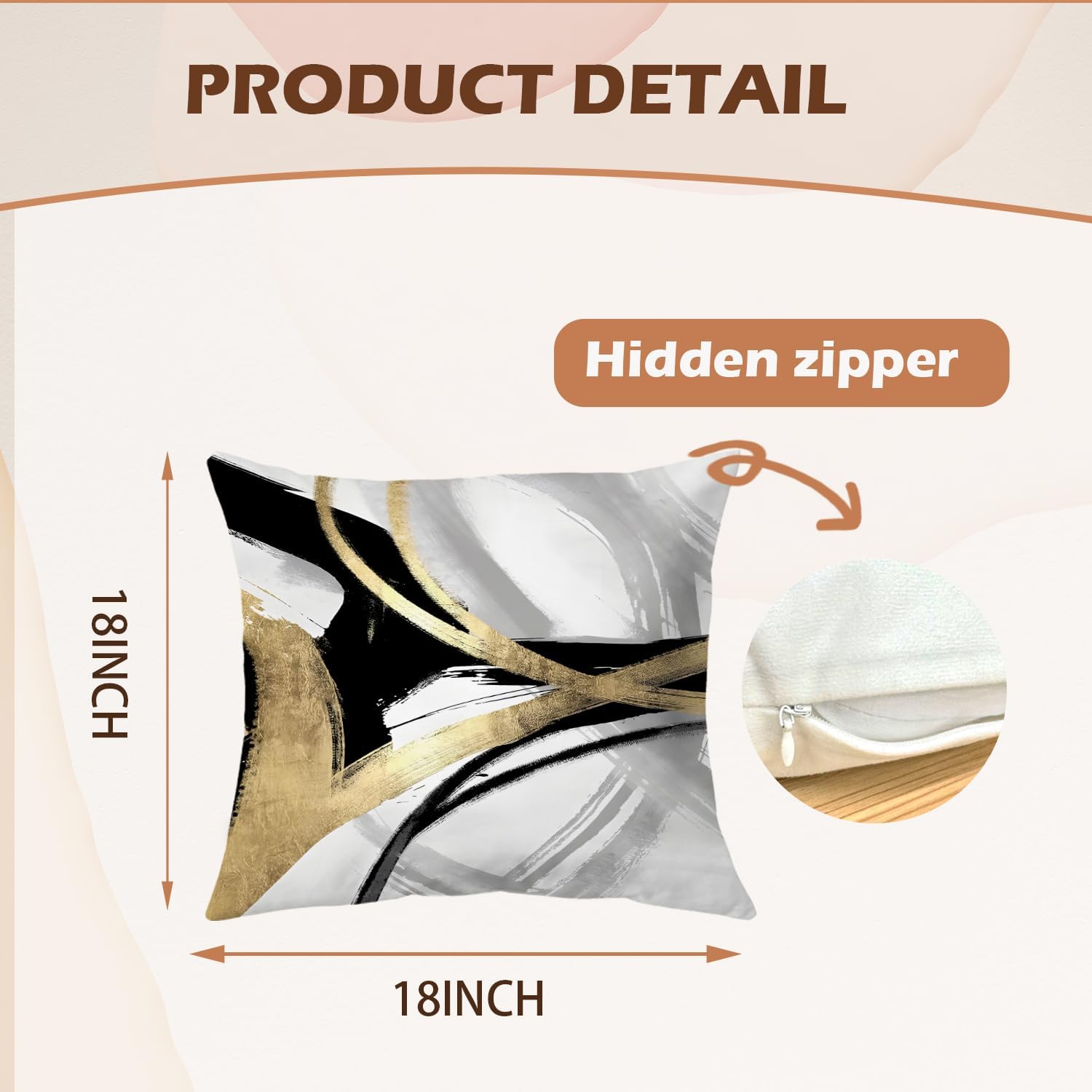 Black White and Gold Pillow Covers, Abstract Black and Gold Pillow Covers 18x18 Set of 2 - Image 5