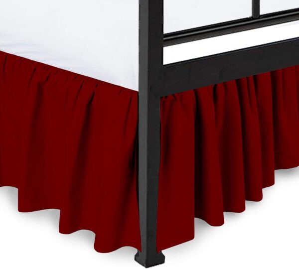 Ruffled Bed Skirt with Split Corners, Burgundy, Queen 12 Inch Drop Bedskirt, Hotel Quality Brushed Microfiber Wrinkle Free Dust Ruffle Bed Skirt Queen Size