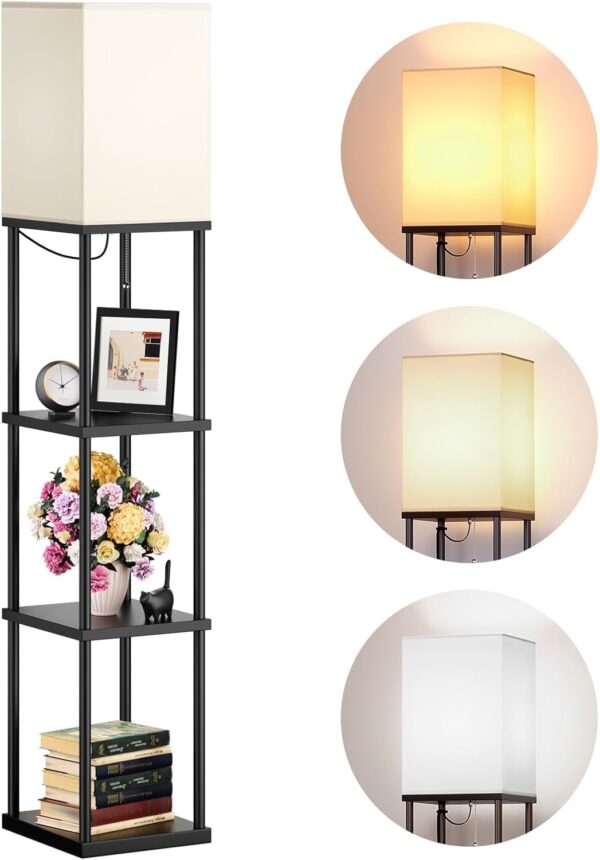 Floor Lamp with Shelves, 4-Tier Modern Shelf Floor Lamp with 3CCT LED Bulb, Display Lamp for Living Room, Bedroom and Office - Black