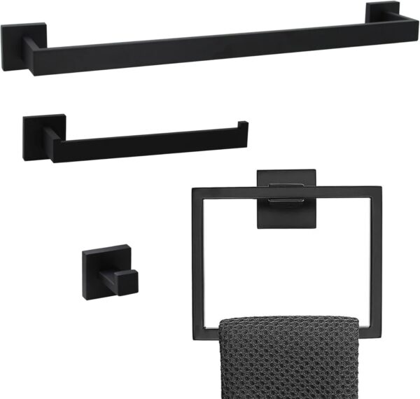 4-Piece Bathroom Hardware Accessories Set, Towel Bar Sets Include Towel Bar Towel Holder Toilet Paper Holder Towel Hook,16 inch Bath Accessories Kit