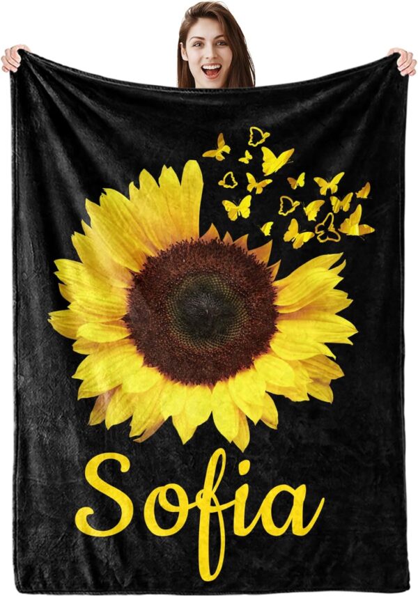 Custom Blanket with Name Sunflower Floral Blankets Personalized Throw Blanket Mother Birthday Gifts Fleece Blanket Sunflower Gifts for Women