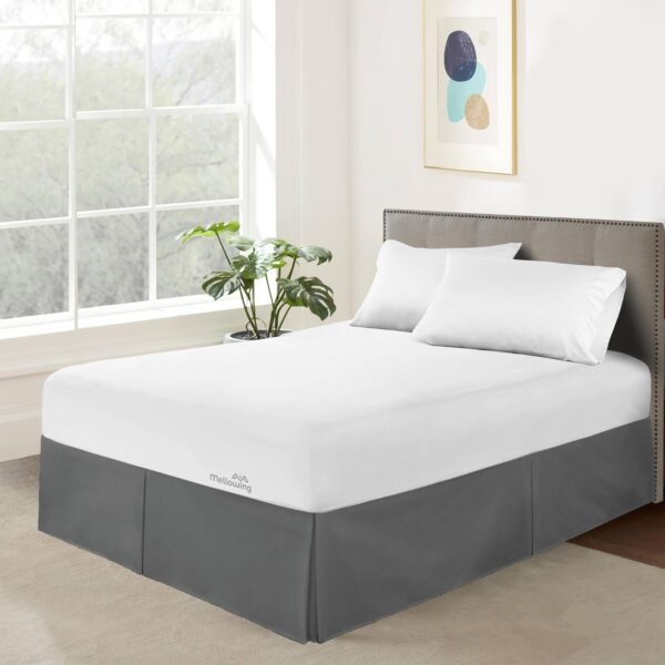 Pleated Bed Skirt with Platform Three Sided Coverage 9 inch Tailored Drop Brushed Microfiber Pleated Bed Skirt with Split Corners