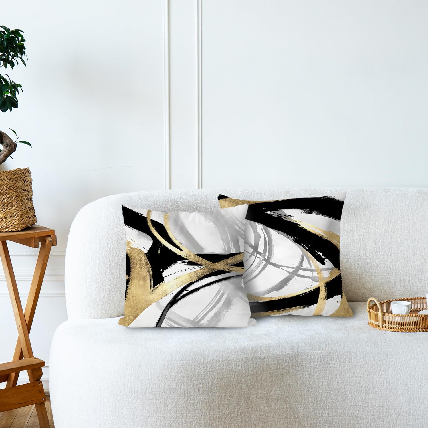 Black White and Gold Pillow Covers, Abstract Black and Gold Pillow Covers 18x18 Set of 2 - Image 3