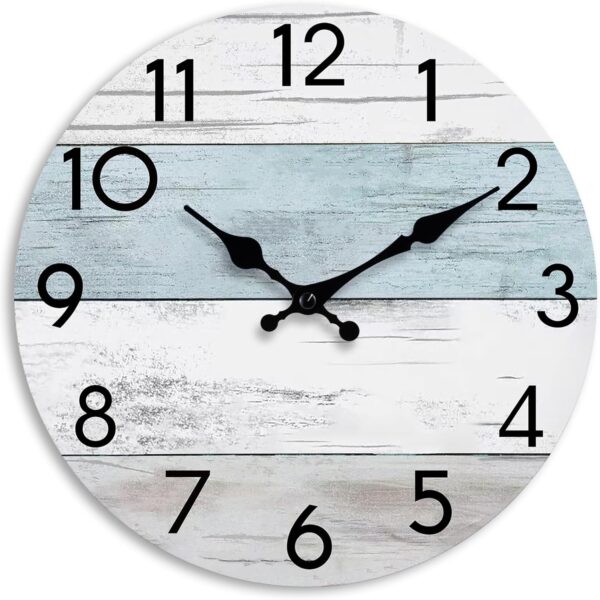 Wall Clock Silent Non-Ticking Wooden Clocks Battery Operated (Blue)