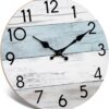 Wall Clock Silent Non-Ticking Wooden Clocks Battery Operated (Blue) - Image 2