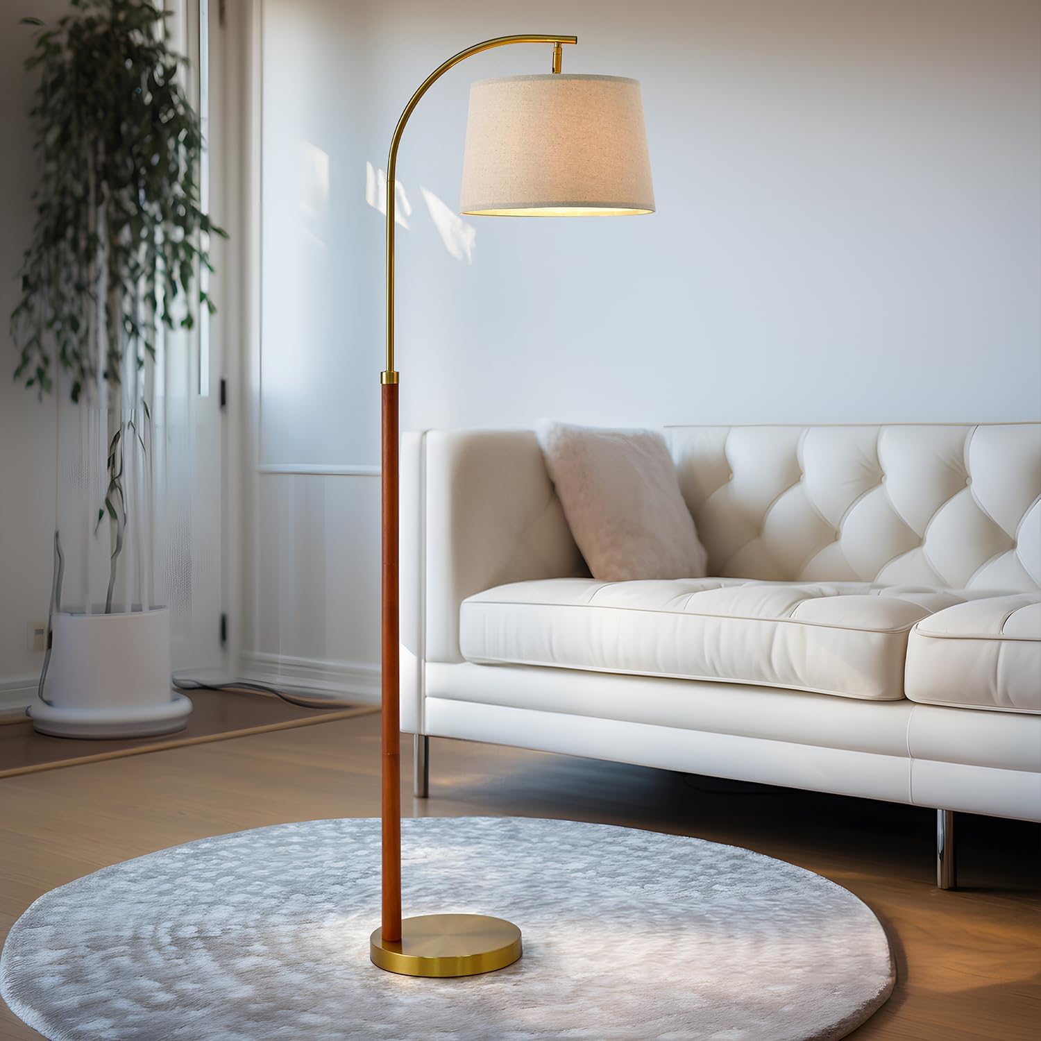 62.5" Gold Floor Lamp for Living Room with Foot Switch Standing Lamp Tall Industrial Reading for Bedroom Office - Image 3
