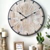 24 Inch Large Farmhouse Wall Clock, Rustic Antique Wood with Metal Circle and Large Engraved Numerals - Image 2