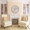 24 Inch Large Farmhouse Wall Clock, Rustic Antique Wood with Metal Circle and Large Engraved Numerals - Image 4