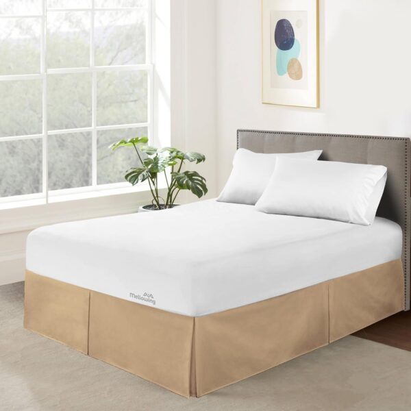 Pleated Bed Skirt with Platform Three Sided Coverage 9 inch Tailored Drop Brushed Microfiber Pleated Bed Skirt with Split Corners (King,Taupe)