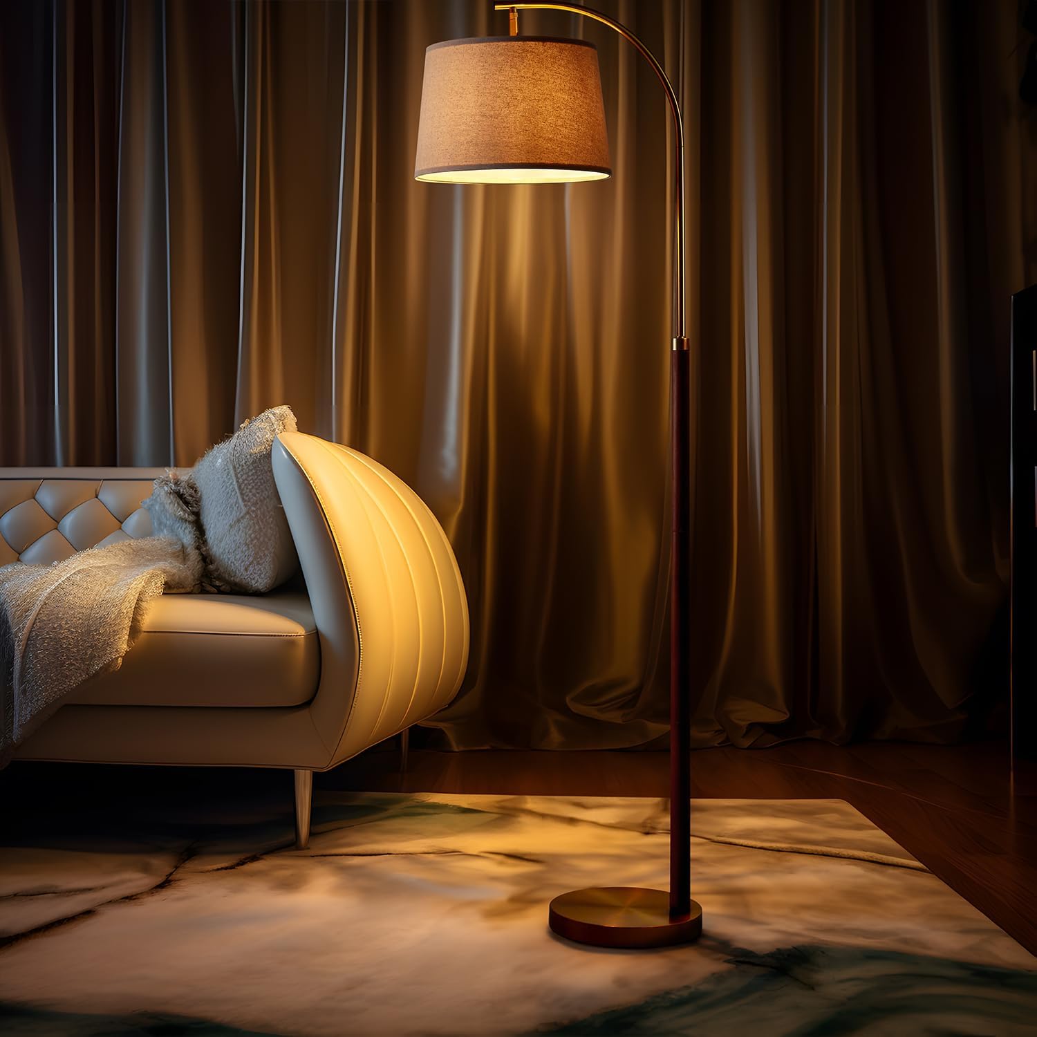 62.5" Gold Floor Lamp for Living Room with Foot Switch Standing Lamp Tall Industrial Reading for Bedroom Office - Image 4