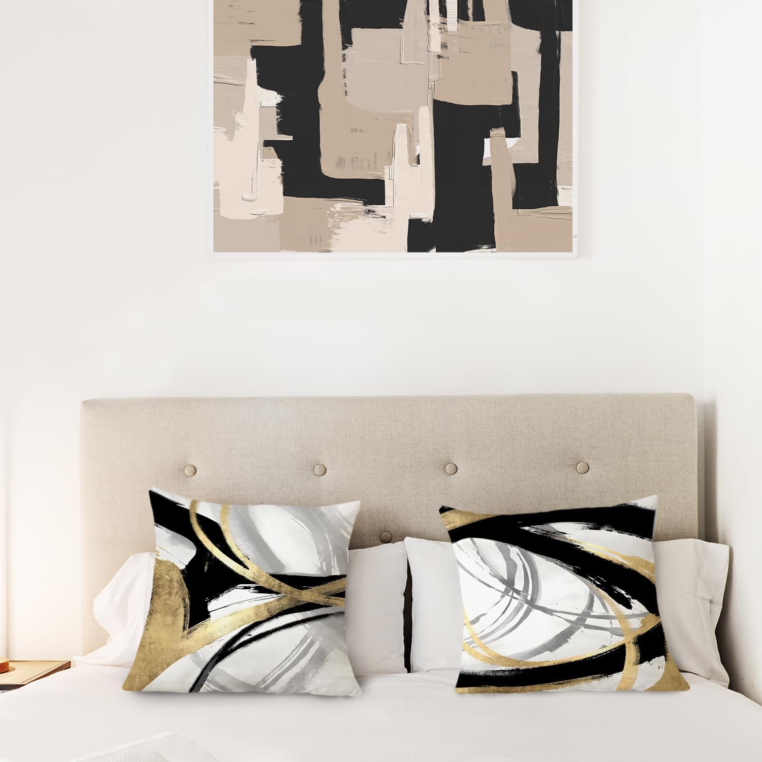Black White and Gold Pillow Covers, Abstract Black and Gold Pillow Covers 18x18 Set of 2 - Image 4