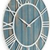 30" Coastal Wall Clock - Metal & Solid Wood Noiseless Weathered Beach Blue Wall Clock - Image 3