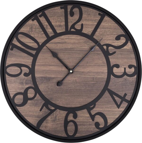 Large Wall Clocks for Living Room,Non Ticking Silent,Battery Operated Big Round Modern Wood Wall Clock