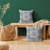 Boho Pillow Covers 18x18 Set of 2, Ethnic Design Decorative Throw Pillows Linen Blue Carpet Pattern Farmhouse Cushion Pillow Covers for Sofa Couch Outdoor - Image 4
