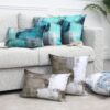 Set of 2 Turquoise and Grey Art Artwork Contemporary Decorative Gray Home Decorative Throw Pillow Covers Cushion Covers for Bedroom Sofa Living Room 18X18 Inches - Image 4