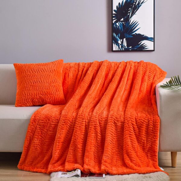 Double Sided Faux Fur Throw Blanket(Without Pillows),Decorative Soft Fuzzy Fluffy Cozy Blanket for Couch Bed Chair Sofa Women Teen Girls Gift(Orange,50" x 63")