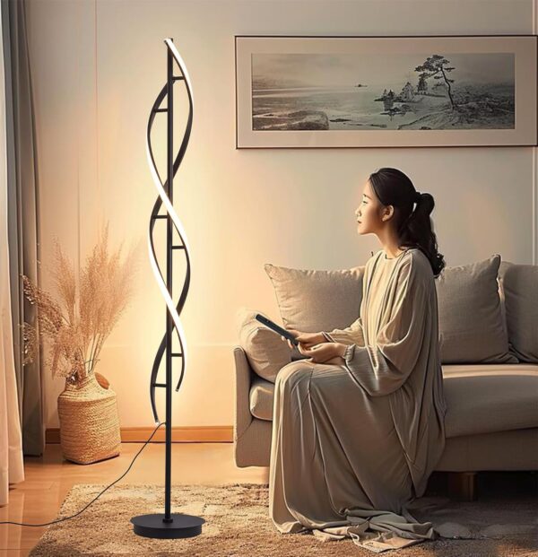 Spiral Floor Lamp for Living Room Modern LED Floor Light with Remote Dimmable Control Sleek Spiral Design Corner Lamp for Bedroom, and Office Lighting Tall Standing Floor Lamp Black 63 inch