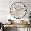 24 Inch Large Farmhouse Wall Clock, Rustic Antique Wood with Metal Circle and Large Engraved Numerals - Image 5