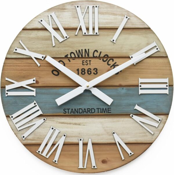 30" Wooden Multi-Color Maritime Coastal Beach Large Roman Wall Clock (Blue, 30 inch)