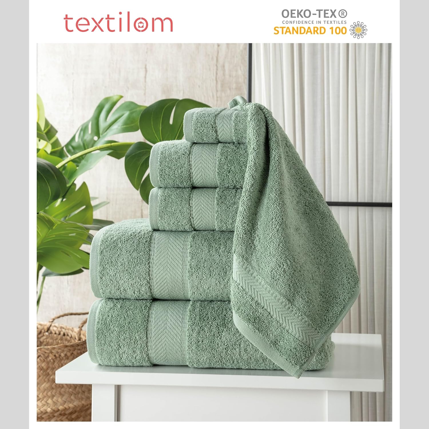 6 Pcs Bath Towel Set – Hotel and Spa Quality & Soft & Absorbent & Quick Dry Bath Towels for Bathroom –100% Turkish Cotton Bathroom Towels Set (2 Bath Towels,2 Hand Towels,2 Washcloths)-Green - Image 3