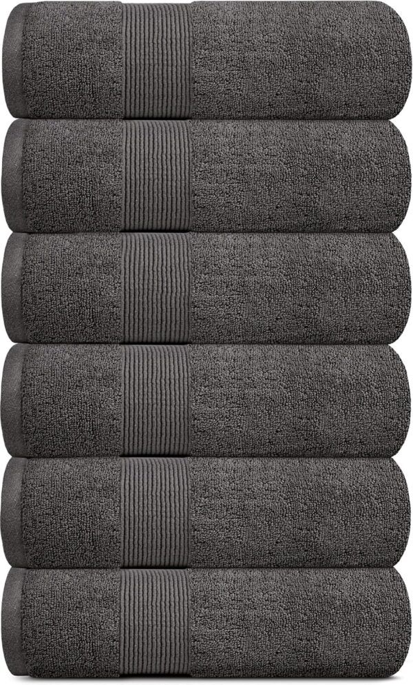 Classic Resort Collection Soft Hand Towels | 16x27 Luxury Hotel Plush & Absorbent Cotton Hand Towel [6 Pack, Charcoal]