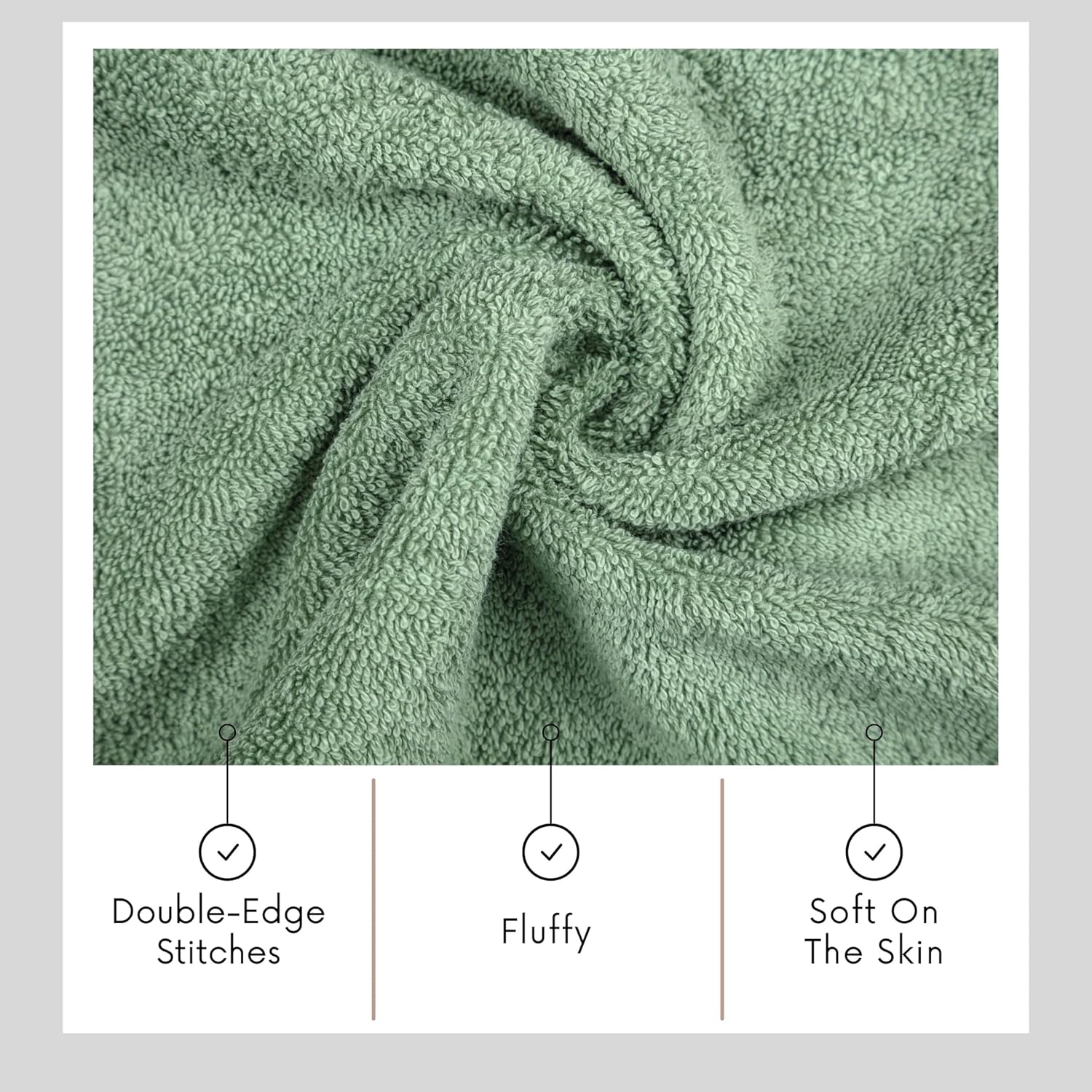 6 Pcs Bath Towel Set – Hotel and Spa Quality & Soft & Absorbent & Quick Dry Bath Towels for Bathroom –100% Turkish Cotton Bathroom Towels Set (2 Bath Towels,2 Hand Towels,2 Washcloths)-Green - Image 5