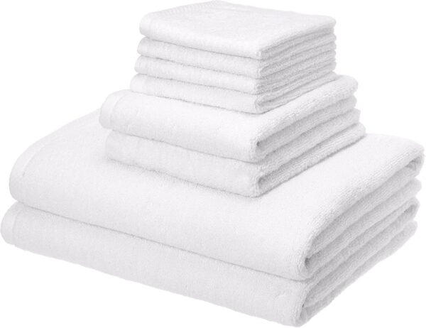 100% Cotton Soft Quick-Dry Bath Towel Set, 8-Piece, White, 10" x 7"