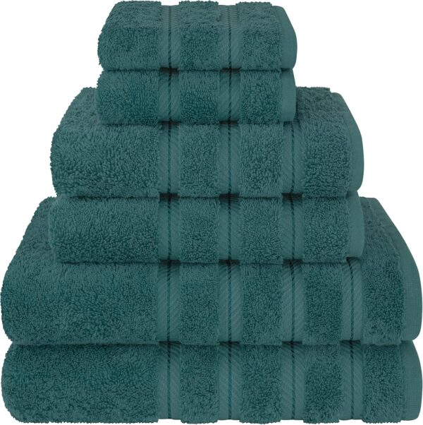 Luxury 6 Piece Towel Set, 2 Bath Towels 2 Hand Towels 2 Washcloths, 100% Cotton Turkish Towels for Bathroom, Teal Towel Sets