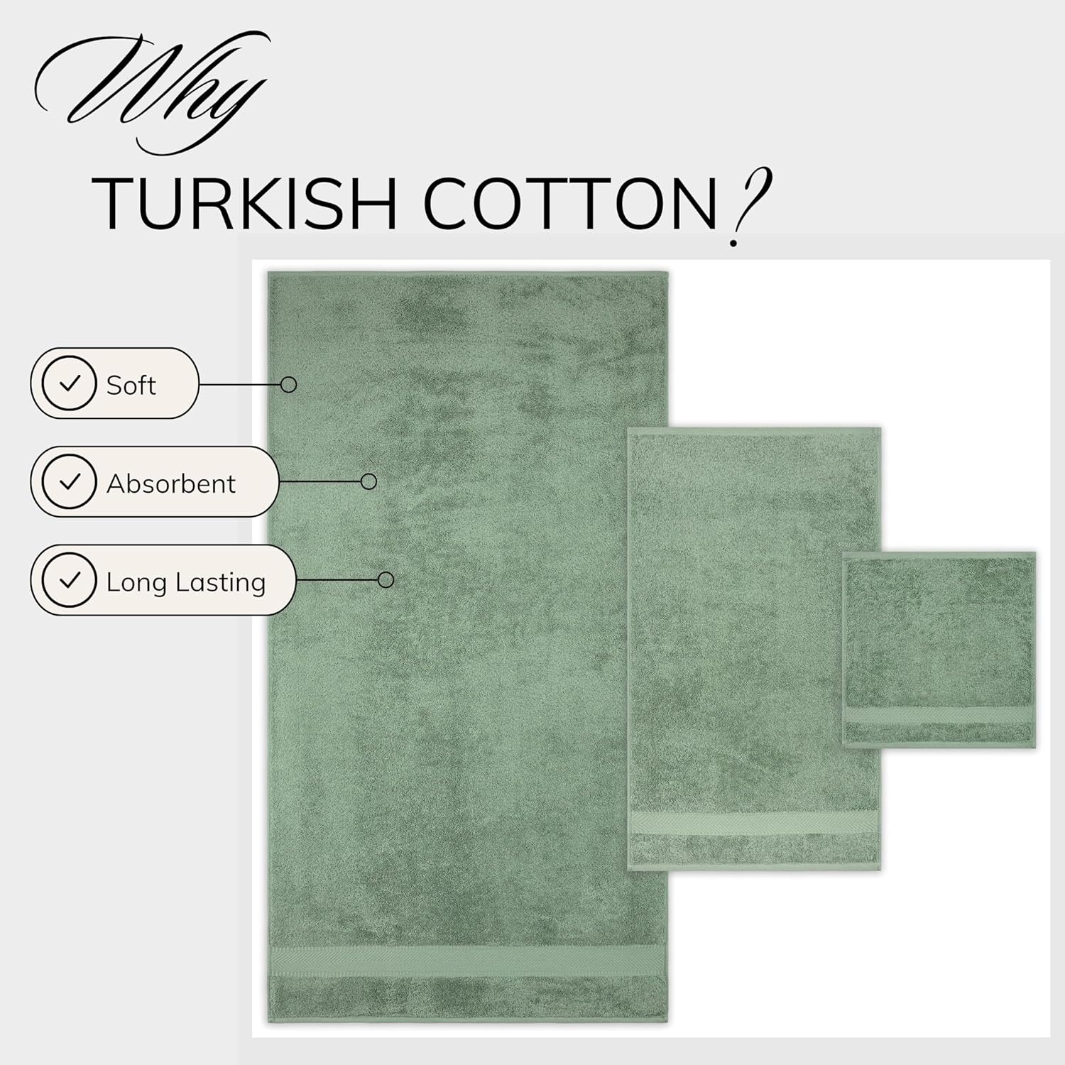 6 Pcs Bath Towel Set – Hotel and Spa Quality & Soft & Absorbent & Quick Dry Bath Towels for Bathroom –100% Turkish Cotton Bathroom Towels Set (2 Bath Towels,2 Hand Towels,2 Washcloths)-Green - Image 2