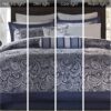 Park Aubrey Cozy Comforter Set, Faux Silk Jacquard Paisley Design - All Season Down Alternative Bedding with Cotton Bed Sheets, Bed Skirt & Toss Pillows, King Navy 12 Piece - Image 2