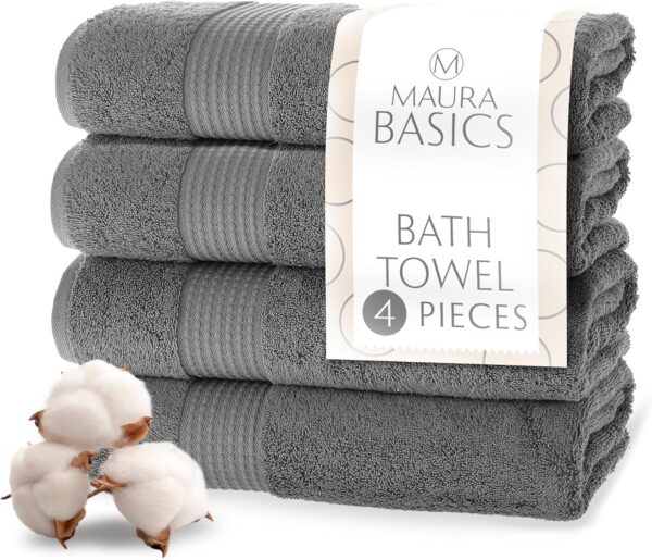 Basics Performance Bath Towels 100% Turkish Cotton with Hook Loops. Extra Large Luxury Absorbent Plush Towel Sets for Bathroom