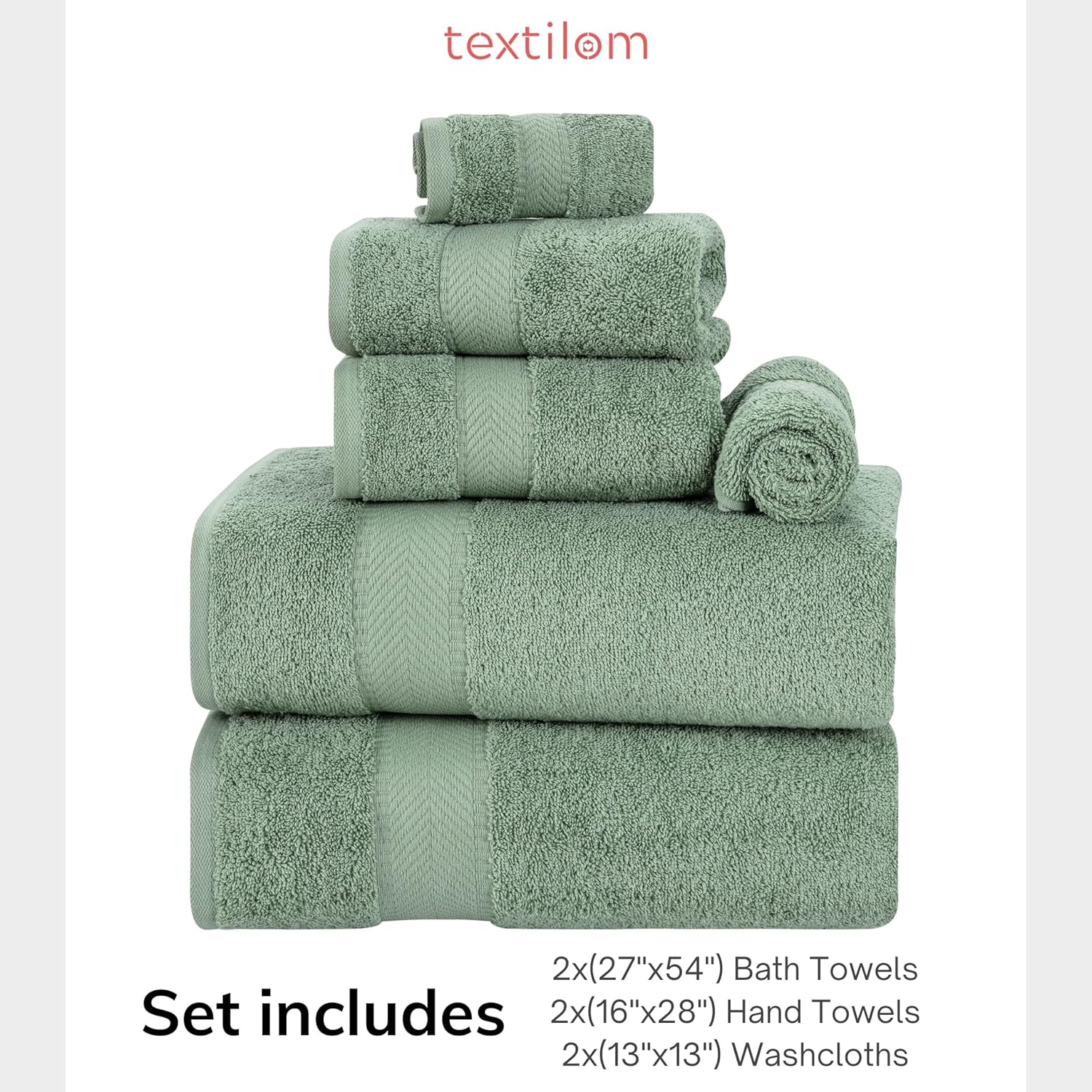 6 Pcs Bath Towel Set – Hotel and Spa Quality & Soft & Absorbent & Quick Dry Bath Towels for Bathroom –100% Turkish Cotton Bathroom Towels Set (2 Bath Towels,2 Hand Towels,2 Washcloths)-Green - Image 4
