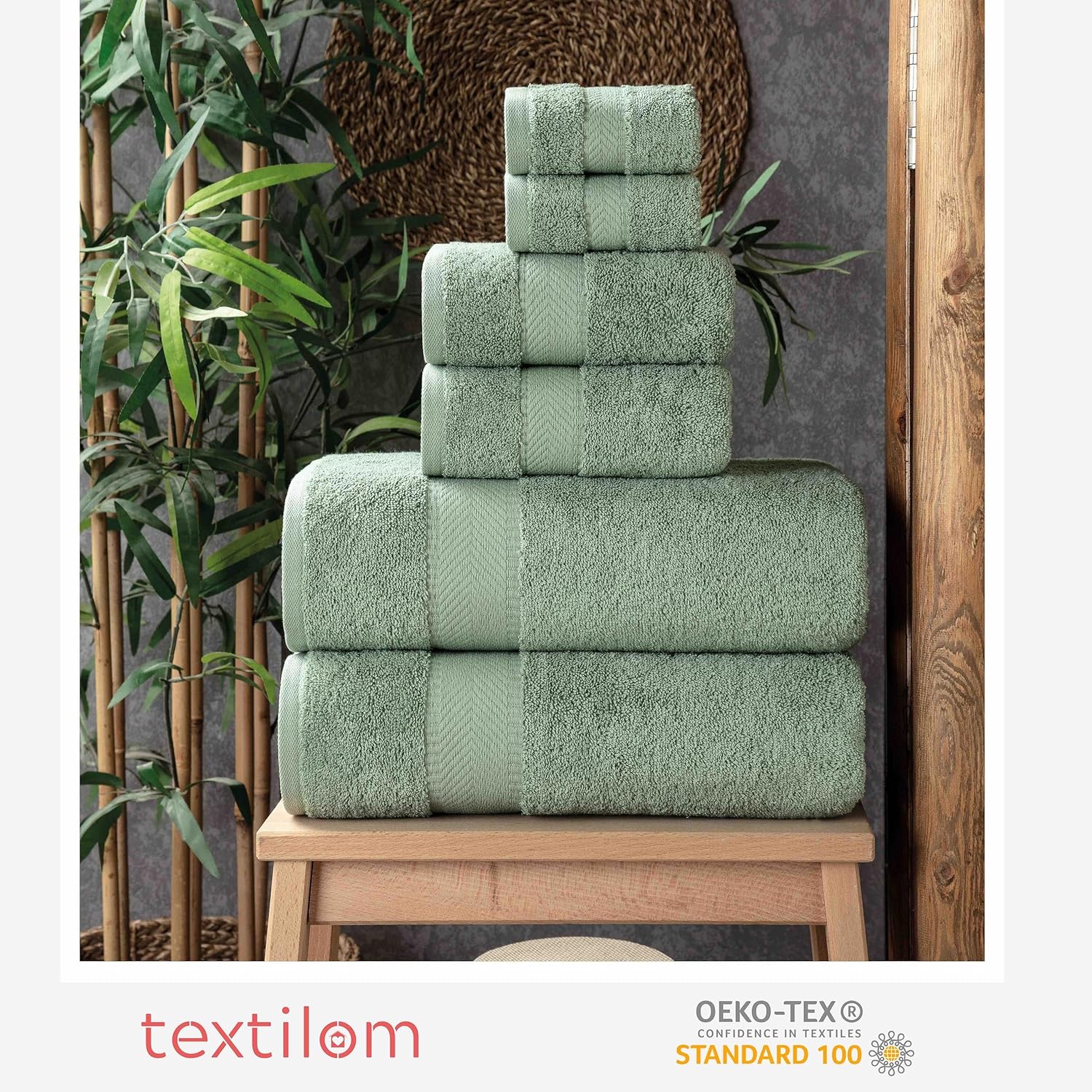 100% Turkish Cotton 6 Pcs Luxury Bath Towels , Soft & Absorbent Bathroom Towels Set (2 Bath Towels, 2 Hand Towels, 2 Washcloths)- Green - Image 3