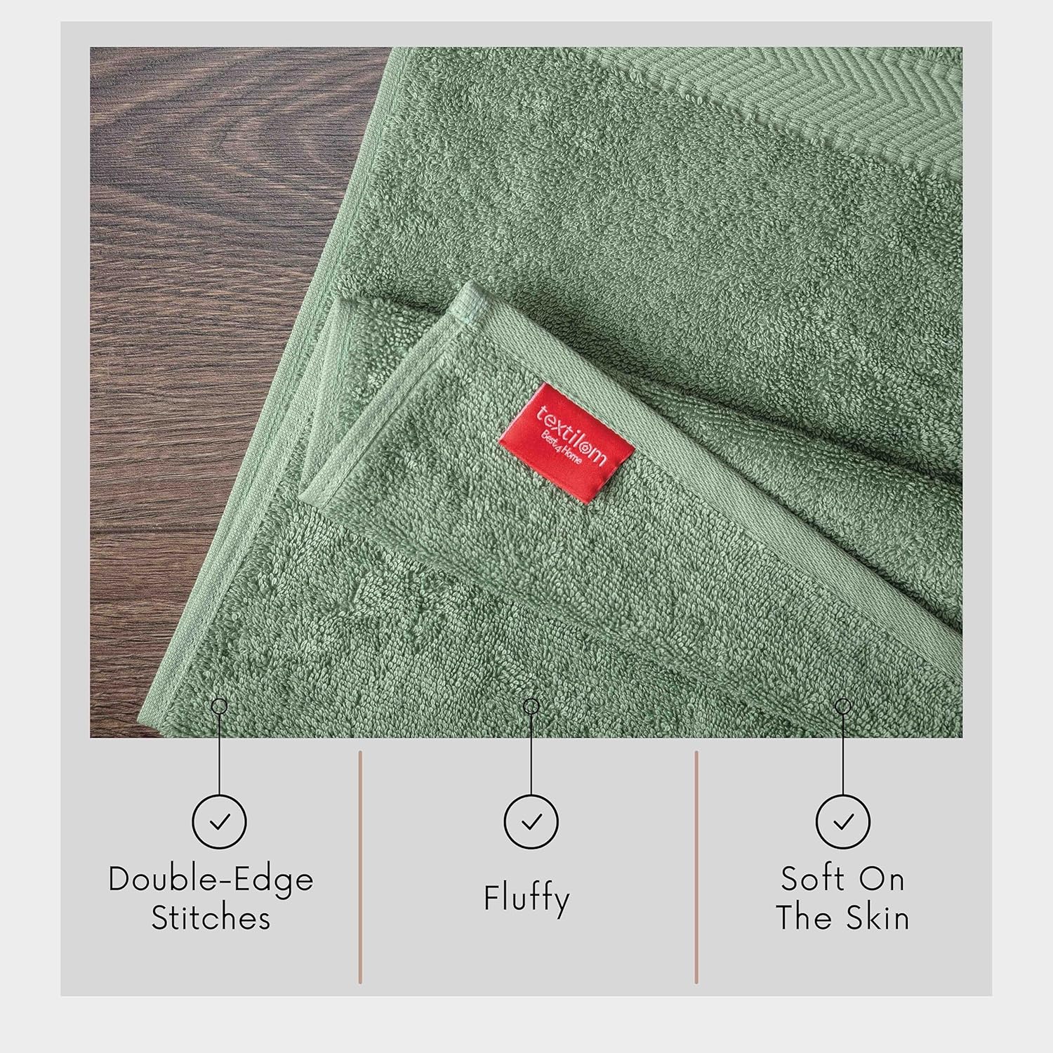 100% Turkish Cotton 6 Pcs Luxury Bath Towels , Soft & Absorbent Bathroom Towels Set (2 Bath Towels, 2 Hand Towels, 2 Washcloths)- Green - Image 5