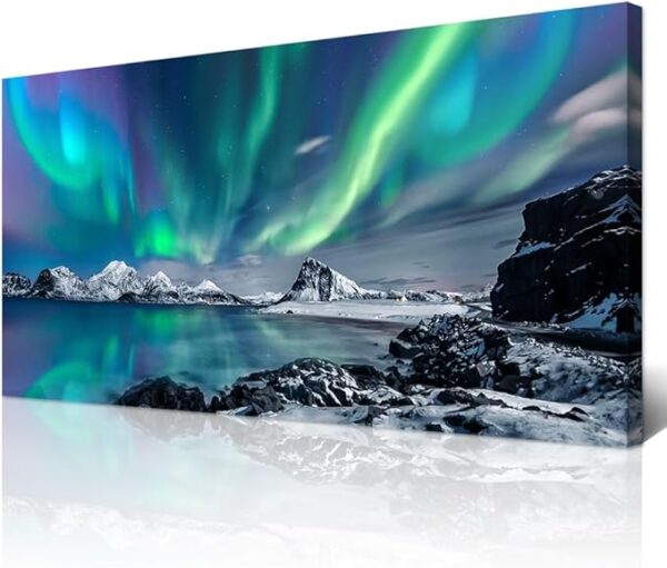 Farmhouse Canvas Wall Art For Living Room Wall Decorations For Bedroom Office Wall Decor Blue Aurora Scenery Painting On Stretched And Framed Wall Pictures Ready To Hang For Room Home Decor