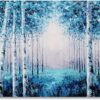 Arts Blue Forest Canvas Wall Art - Birch Tree Painting with Textured - Modern Abstract Landscape Pictures for Living Room Bedroom Office Decor - Image 3