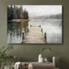 Nature Landscape Large Wall Art Canvas Picture，Horizontal Dock Forest Artwork Decor，Modern Hand Painted Textured Lake Scenery Artwork Painting Decor, Wall Pictures for Bedroom Living Room 40x 28 Inch - Image 3