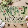 Welcome Doormat Spring Summer Eucalyptus Leaves Floral Doormat Outdoor Indoor Entrance Mat Non-Slip Durable Absorbent Easy Clean Entryway Rug 17x29.5 Inch - Image 2