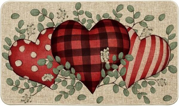 Artoid Mode Eucalyptus Love Hearts Valentine's Day Doormat, Wedding Home Decor Low-Profile Rug Switch Mat for Indoor Outdoor 17x29 Inch