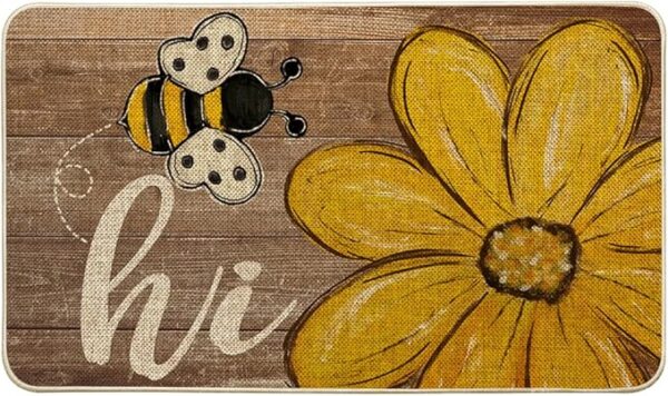 Artoid Mode Bee Daisy Hi Summer Home Decor Low-Profile Switch Rug Door Mat for Indoor Outdoor 17x29 Inch