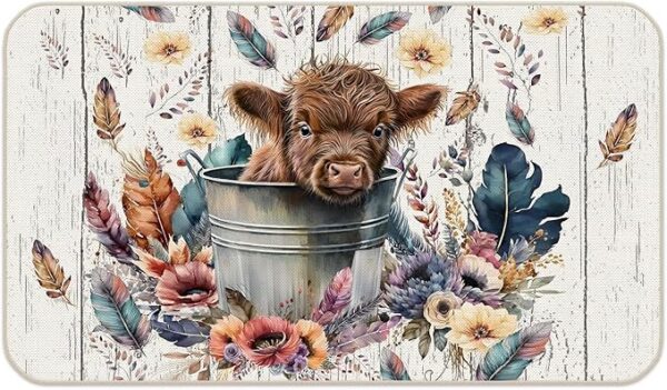 Cow Farmhouse Front Door Mat Outside Entrance, Farmhouse Cow Decor,17"X30"