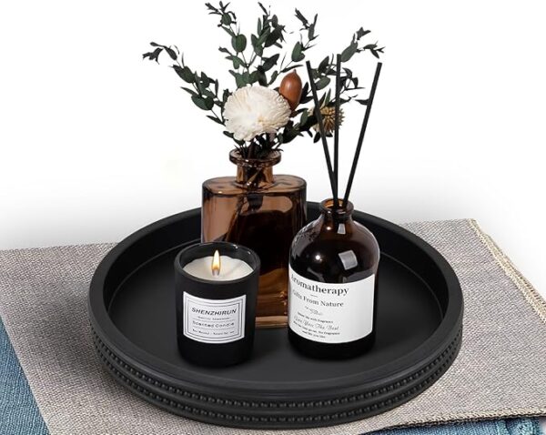 Round Decorative Tray for Coffee Table Tray Decor-Black Decorative Tray Home Decor Tray,Coffee Table Decor,Kitchen Table Tray Decorative Decor Centerpiece Tray(Black, circular-11.2inch)