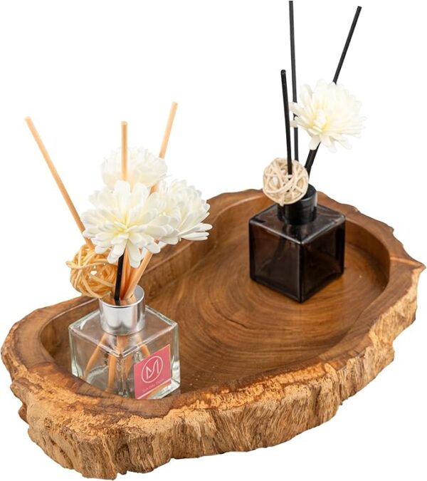 Natural Wooden Tray for Décor, Rustic Wooden Tray, Candle Holder Trays, Wood Tray for Home Décor, Irregular Shape Wood Trays, Size D(9") xH(1.2")