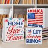 3 Pcs Patriotic Wood Signs Decor Patriotic Wood Block Signs Independence Day Wooden Box Signs Decorations for Home Tiered Tray Desk Table Shelf - Image 4