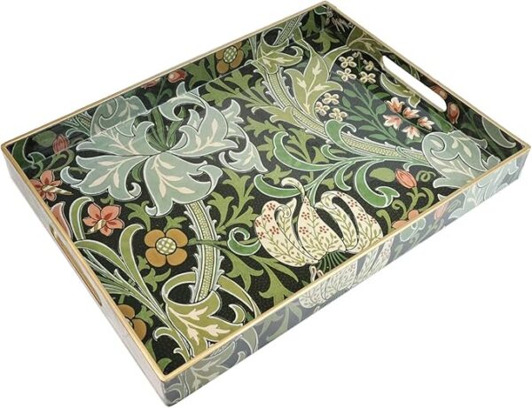 Serving Tray with Handles, Plastic Decorative Tray for Coffee Table, Living Room, Home Decor, Golden Lily