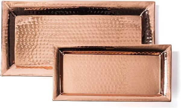 Copper Hammered Trays - Rose Gold Serving Tray and Platters - Appetizer Tray - Large Decorative Food Tray (2 Pack Rectangle Platters)