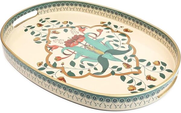 Oval Plastic Serving Tray with Handles, Elegant Decorative Tray for Coffee Table, Ottoman, Living Room, Kitchen, Outdoor Use. 10"*16"*1.4" A