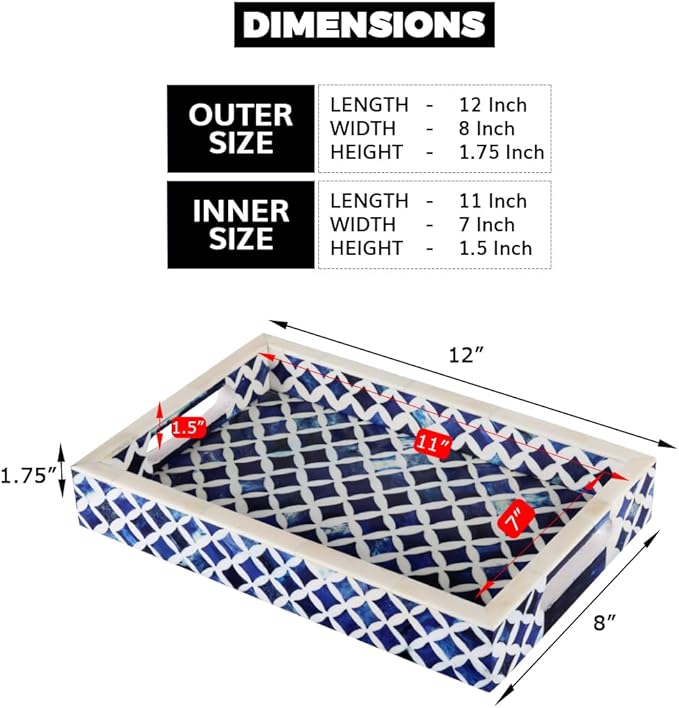 Handicrafts Home 12" x 8" Blue Decorative Tray Breakfast Coffee Table Top Vintage Handmade Serving Tray - Image 2