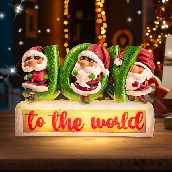 Joy to The World with Holiday Gnomes Lighted Statue, Tabletop LED Christmas Décor
