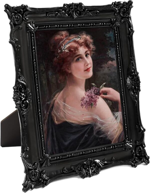 5x7 Vintage Picture Frame, Black Hand-Crafted Resin Picture Frame with Easel & Hook, Home Décor for Tabletop Wall Hanging